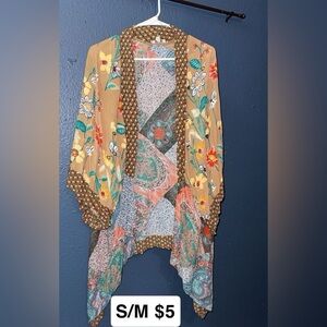 Boho Floral Patchwork Kimono — Yellow & Teal